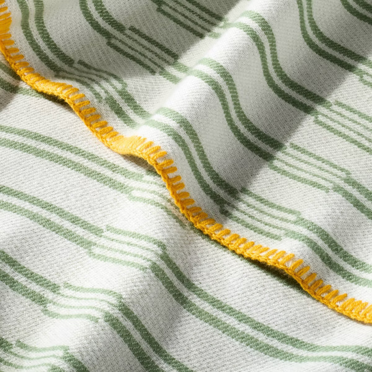Broken Stripe Border Stitch Throw Blanket Green/Yellow - Hearth & Hand™ with Magnolia | Target