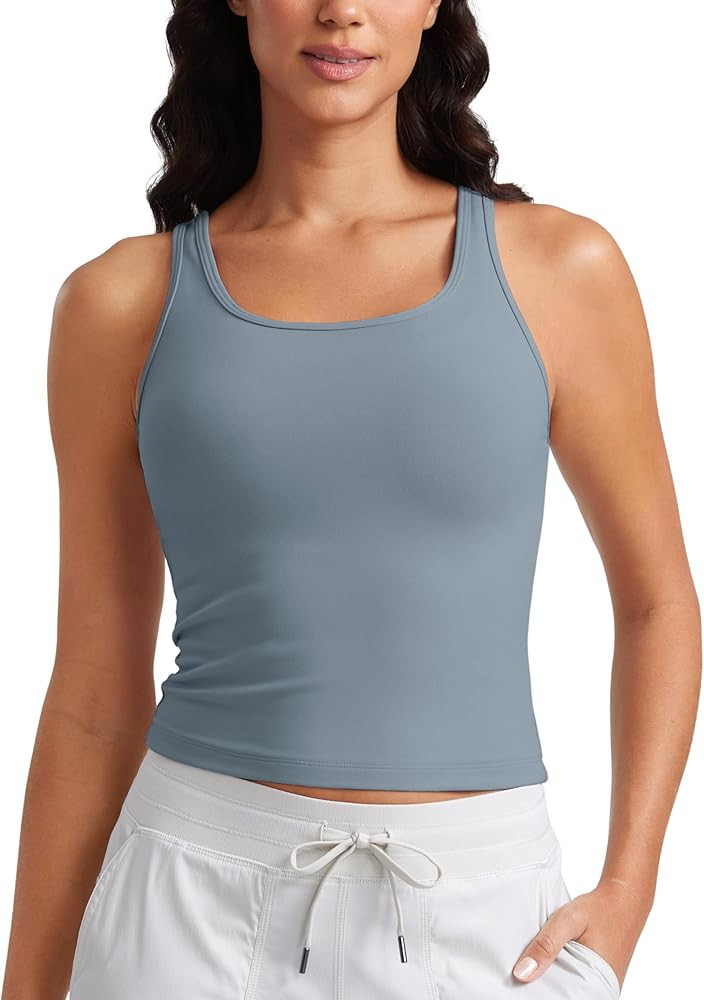 CRZ YOGA Womens Butterluxe Double Lined Workout Tank Tops Scoop Neck Racerback Cropped Casual Sle... | Amazon (US)