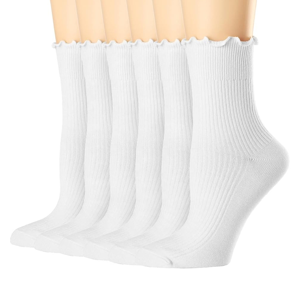 Mcool Mary Womens Socks, Ruffle Turn-Cuff Casual Crew Socks Breathable Cool Knit Cotton Lettuce A... | Amazon (US)
