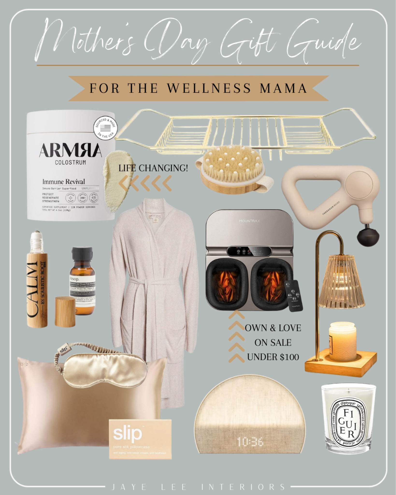 Mother’s Day gift guide for the wellness mama…
All things wellness and self-care for mom: A must-try colostrum supplement, bath caddy, dry brush, massager, foot massager, candle warmer, silk pillowcase, beauty products, Hatch alarm clock, Barefoot Dreams, lightweight robe. 
#Wellness #SelfCare #SelfCareSunday #FootMassager #BarefootDreams #HatchRest #HatchAlarmClock #ScentedCandle #SpaDay #Mother’sDay #Mother’sDayGiftGuide 

#LTKhome #LTKGiftGuide #LTKfamily
