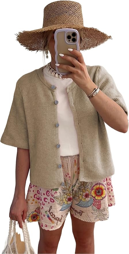 SCUSTY Women's Lightweight Cardigan Short Sleeve Button-Down Summer Cardigan Sweater | Amazon (US)