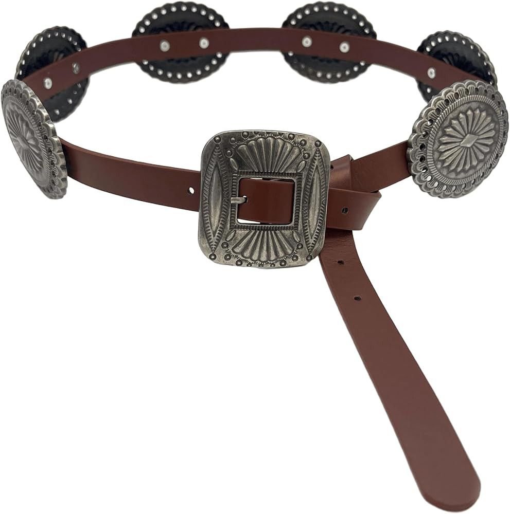 INOGIH Womens Brown Western Concho Belt Fasion Boho Style Belt for Dresses Coats Jeans | Amazon (US)