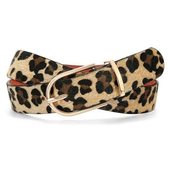 SUOSDEY Plus Size Leopard Belt for Women Fashion Leather Belt with Gold Curved Pin Buckle | Walmart (US)