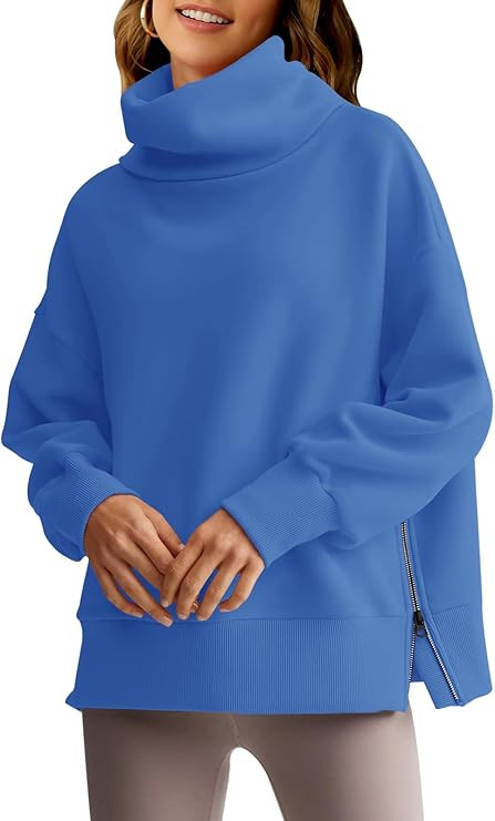 Toapvere Women's Oversized Sweatshirts Turtleneck Long Sleeve Side Zip Casual Warm Pullover Tops ... | Amazon (US)