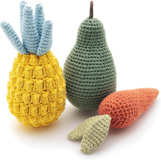 Organic Cotton Squeaky Dog Toys Fruits & Veggies Dog Toy Pack - Handmade Knit Dog Accessories, fo... | Amazon (US)