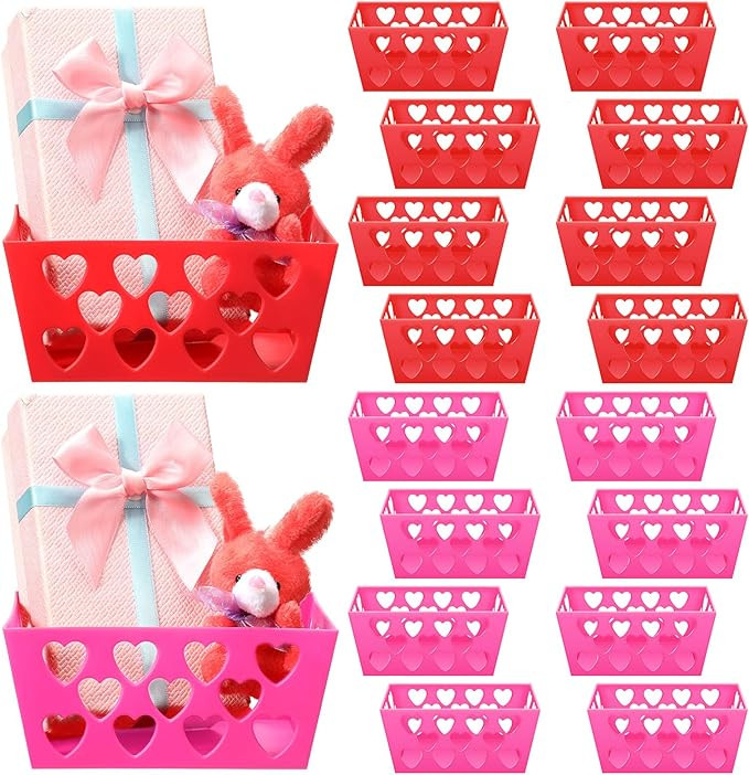Hushee 16 Pcs Valentine's Day Baskets Empty Rectangular Heart Hollowed Baskets Storage Containers... | Amazon (US)