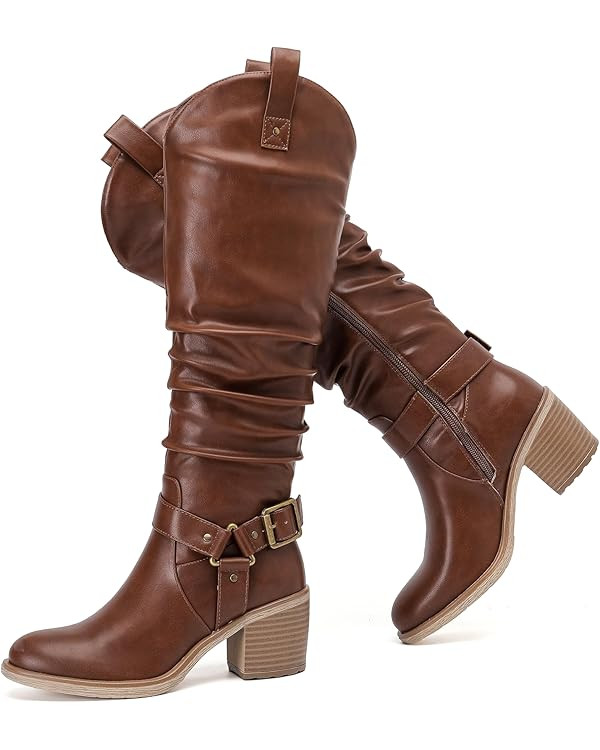 Women's Slouchy Knee High Boots with Chunky Heel, Pointed Toe, Comfortable and Fashionable Fall W... | Amazon (US)