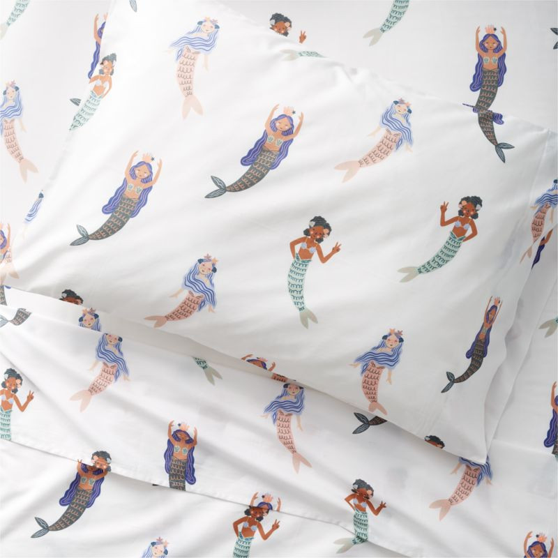 Kaia Organic Cotton Cotton Mermaid Kids Twin Sheet Set + Reviews | Crate & Kids | Crate & Barrel