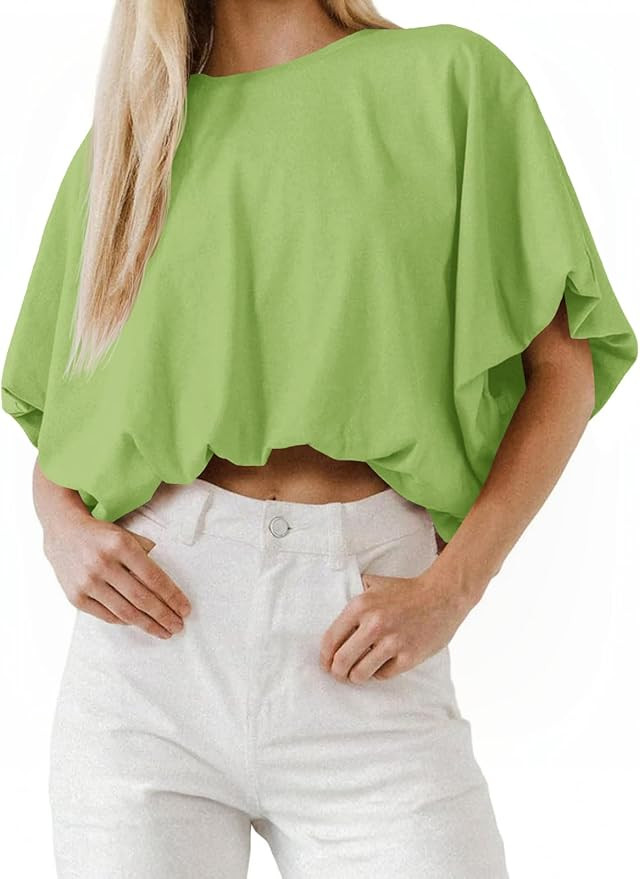 Womens Summer Crewneck Crop Tops Short Sleeve Casual Loose Cropped T Shirts | Amazon (US)