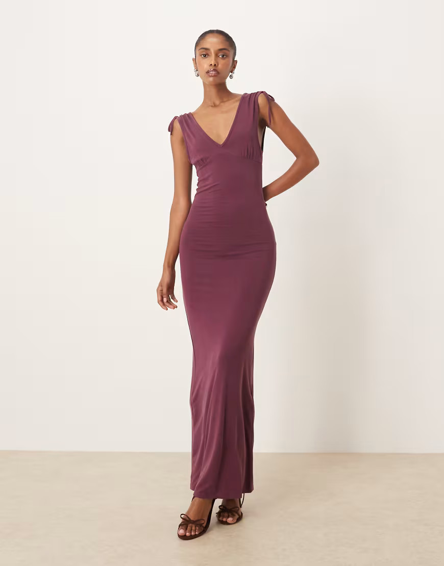 Motel sanyu cupro slinky maxi dress with v back in plum-Red | ASOS (Global)