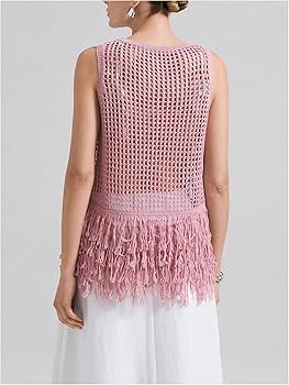 Milumia Chalecos largos de punto con flecos para mujer, sexy, transparente, sin mangas, su\u00e9t... | Amazon (US)