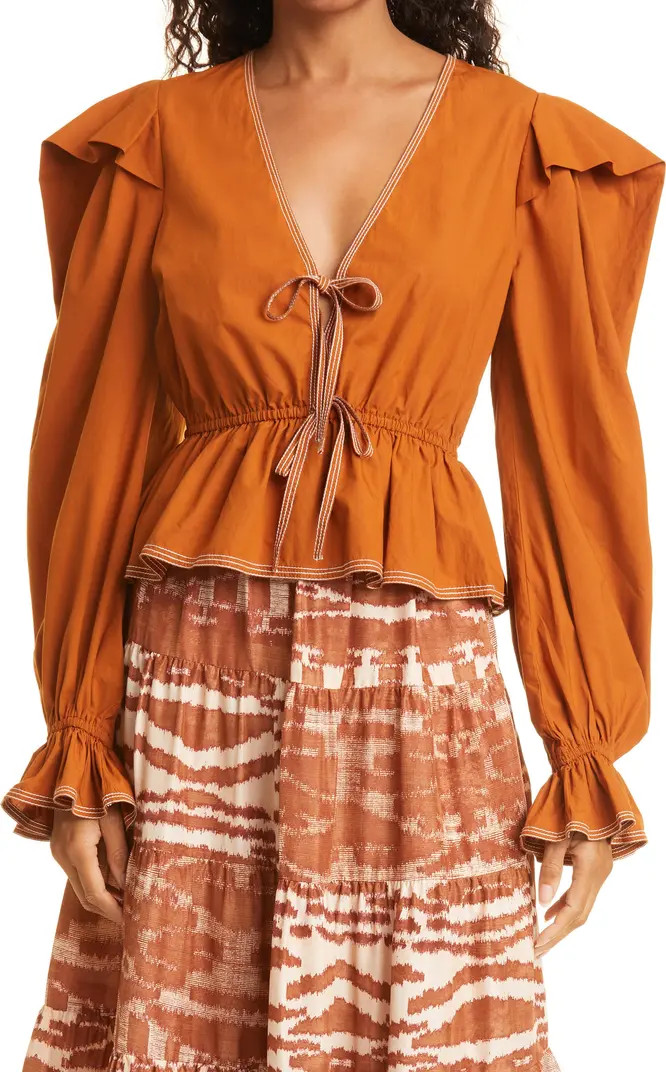 Sabina Tie Front Cotton Blouse | Nordstrom