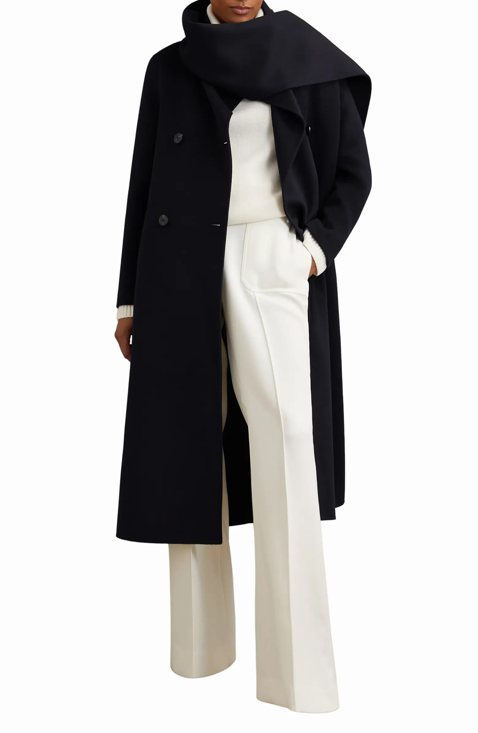 Indira Double Breasted Wool Blend Coat with Scarf | Nordstrom