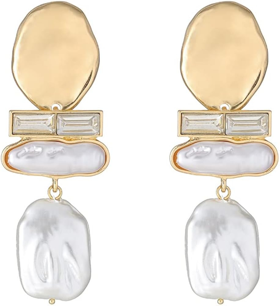 Statement Pearl Dangle Earring Luxury Chandelier Earring Gold and Pearl Earring Organic Style Ear... | Amazon (US)