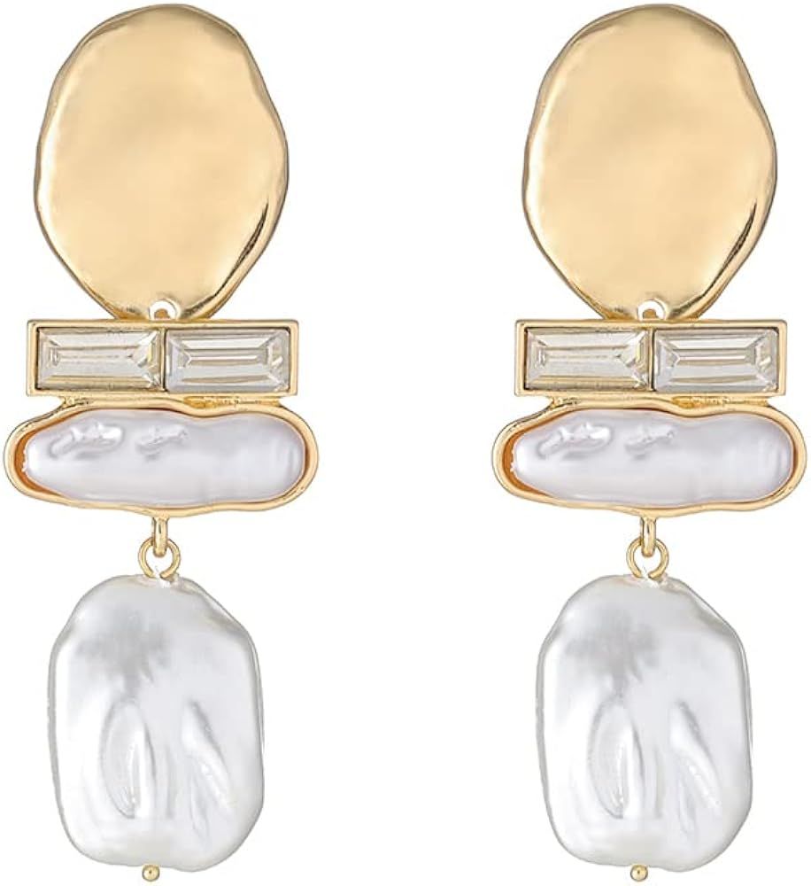 Statement Pearl Dangle Earring Luxury Chandelier Earring Gold and Pearl Earring Organic Style Ear... | Amazon (US)