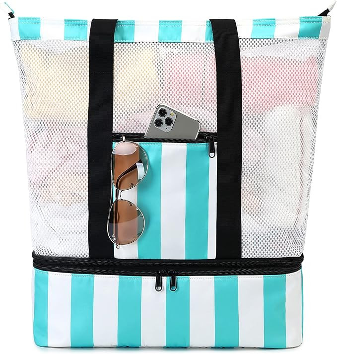 Bluboon Mesh Beach Tote Bag with Cooler Insulated Detachable Pool Bags for Women | Amazon (US)