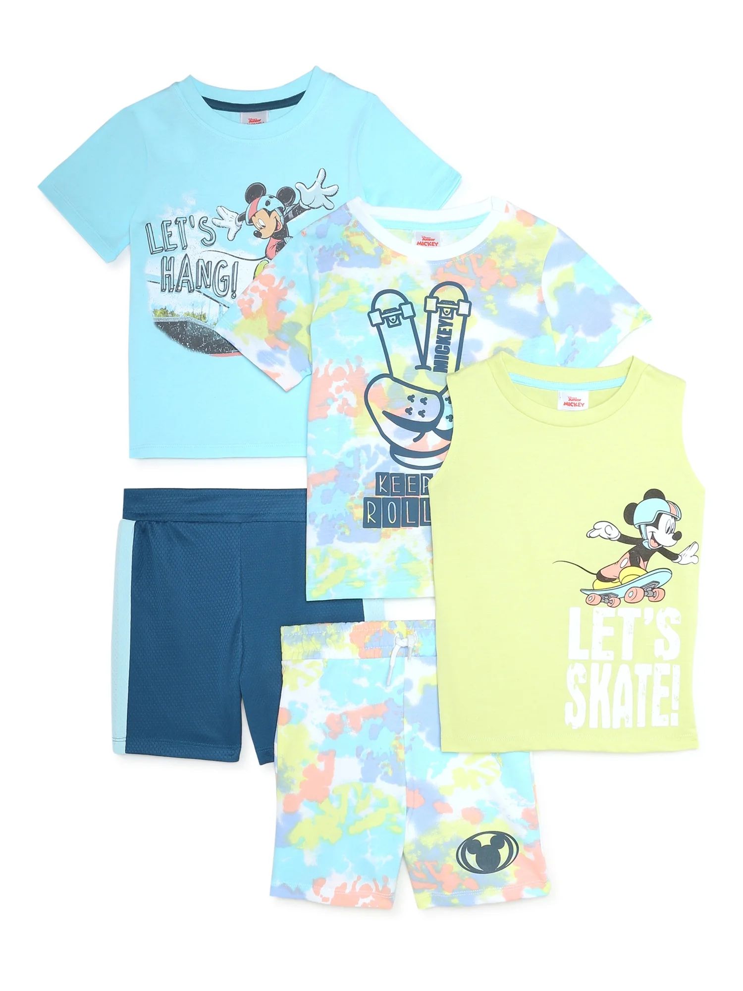 Mickey Mouse Baby and Toddler Boys T-Shirts, Tank-Top, and Shorts, 5-Piece Mix and Match Outfit S... | Walmart (US)