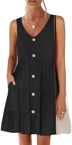 ANRABESS Womens Summer Beach Vacation Dresses V Neck Sleeveless Casual Button Down A Line Swing M... | Amazon (US)