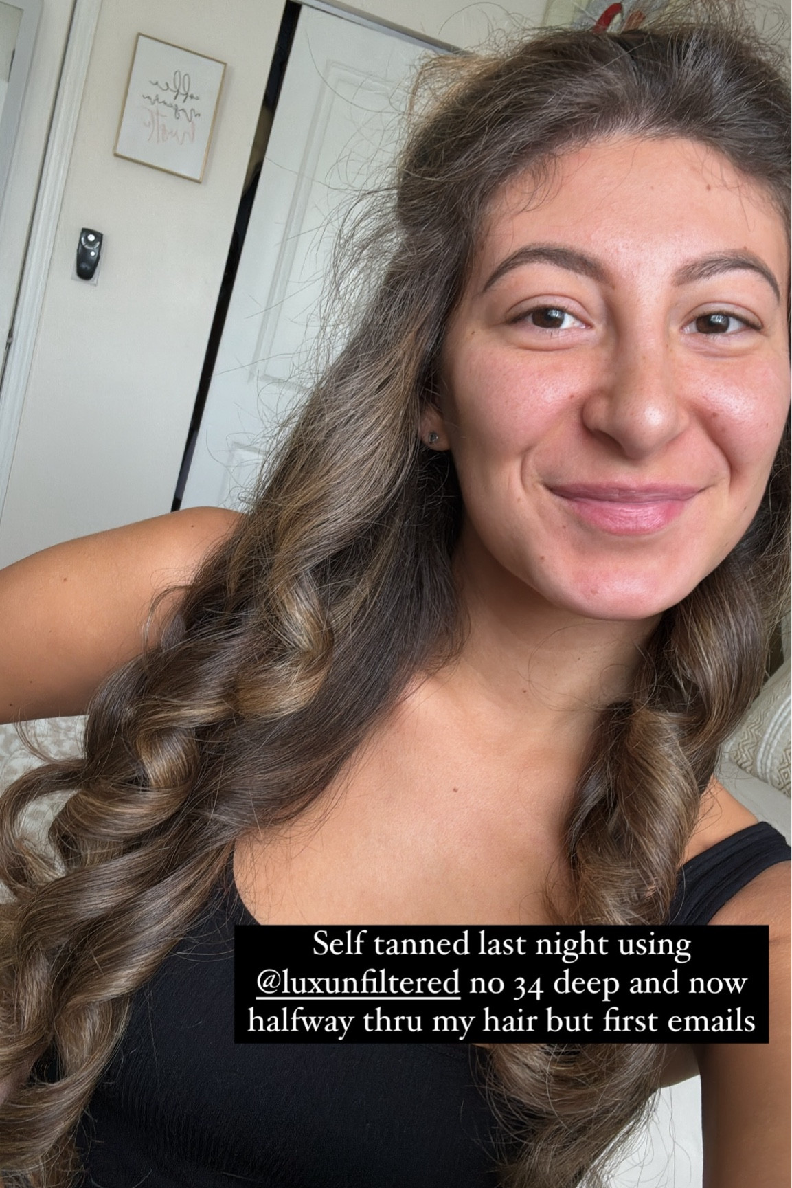 Self tanned last night using @luxunfiltered no 34 deep and now halfway thru my hair but first emails