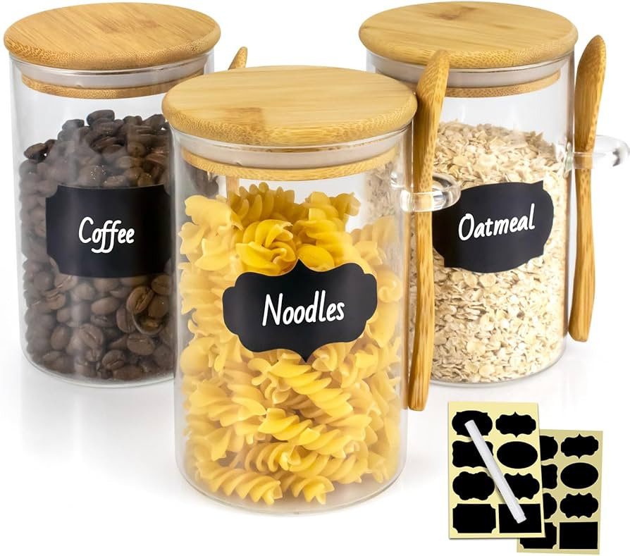 mason jar glass jars container with bamboo lid and spoon set of 3 | Amazon (US)