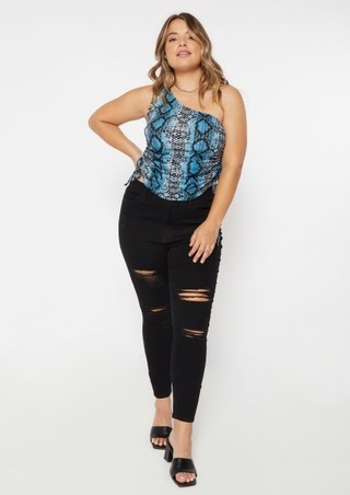 Plus Black High Rise Destructed Jeggings | rue21