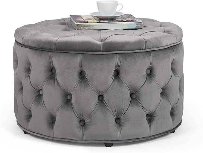 Homebeez Round Velvet Storage Ottoman, Button Tufted Footrest Stool Coffee Table for Living Room ... | Amazon (US)