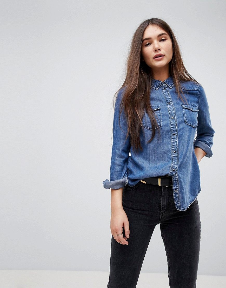 Only Fitted Denim Shirt - Blue | ASOS US