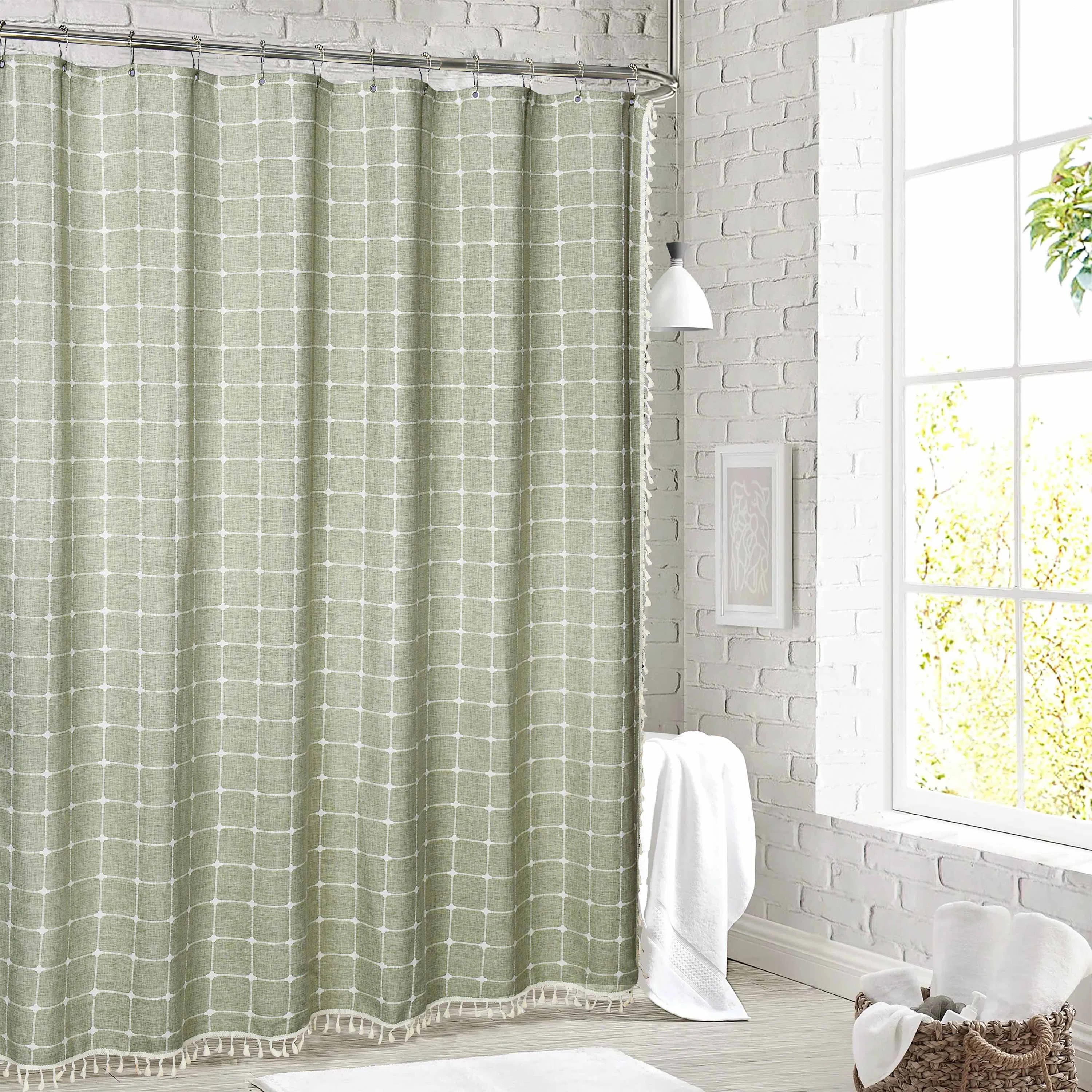 Boho Waterproof Plaid Shower Curtains with Tassel for Bathroom | Wayfair North America