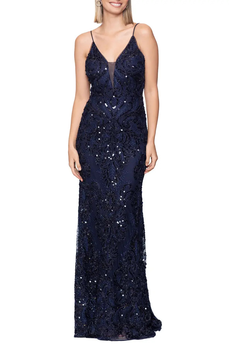 Betsy & Adam Illusion Sequin Column Gown | Nordstrom | Nordstrom