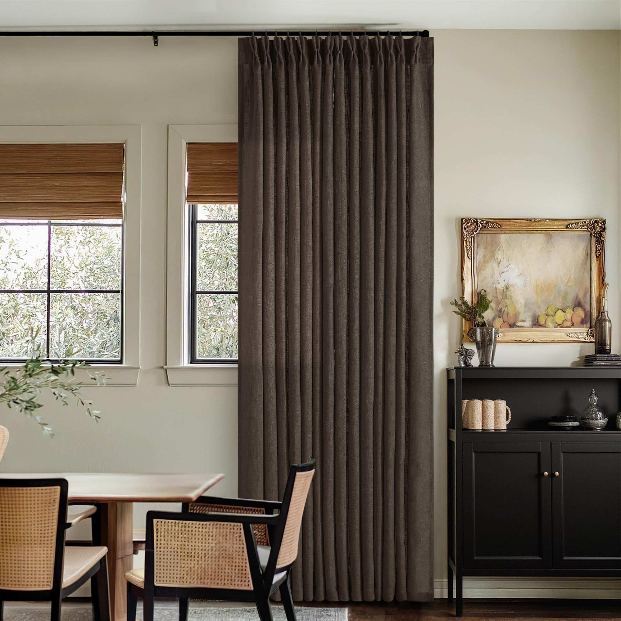 TWODRAPES Dark Chocolate Pinch Pleated Linen Curtains 2 Panels for Living Room Bedroom Memory Tra... | Amazon (US)