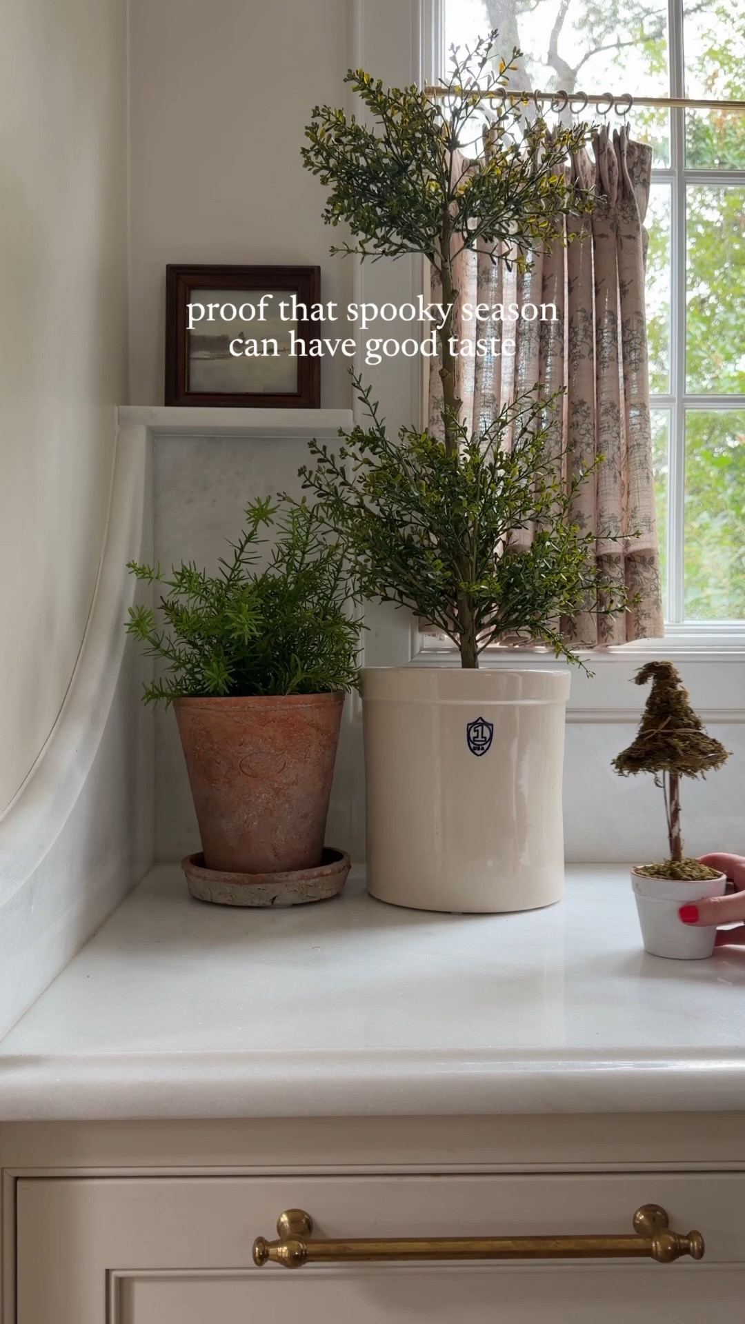 Quite possibly the cutest, most unique little Halloween find I’ve ever seen.

These moss witch hat topiaries add just the right spell of magic to the house without sending the decor fully into spooky territory.

Whimsical, a little witchy, and charming enough that the entire household is very into them. Exactly how I like to do Halloween! Comment SHOP to snag some of your own for a very affordable price!