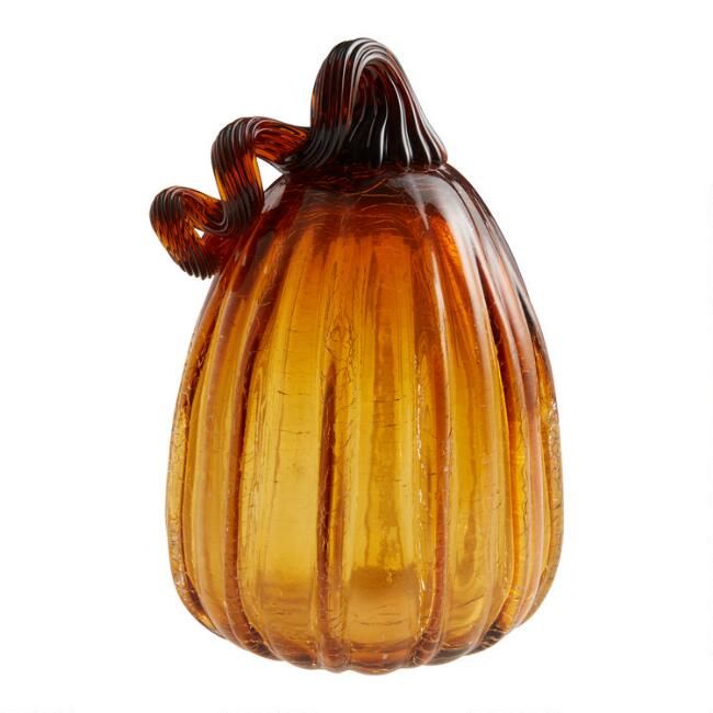 Pier Place Tall Amber Crackle Glass Pumpkin Decor | World Market