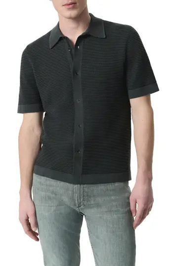 rag & bone Harvey Jacquard Stripe Knit Short Sleeve Button-Up Shirt in Washed Black at Nordstrom Rack, Size Small | Nordstrom Rack