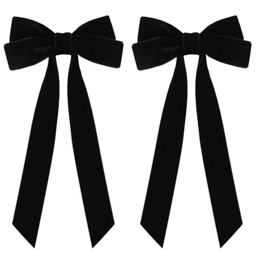 Black Hair Bows with Strong Alligator Clips - Two-Pack of Velvet and Ribbon Bows for Girls - Ideal for Fall and Winter Hairstyles | Amazon (US)