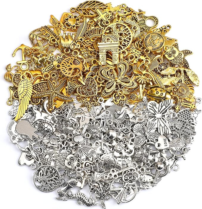 SANNIX 200Pcs Bulk Jewelry Making Charms Tibetan Antique Silver Gold Charm Pendants for DIY Brace... | Amazon (US)