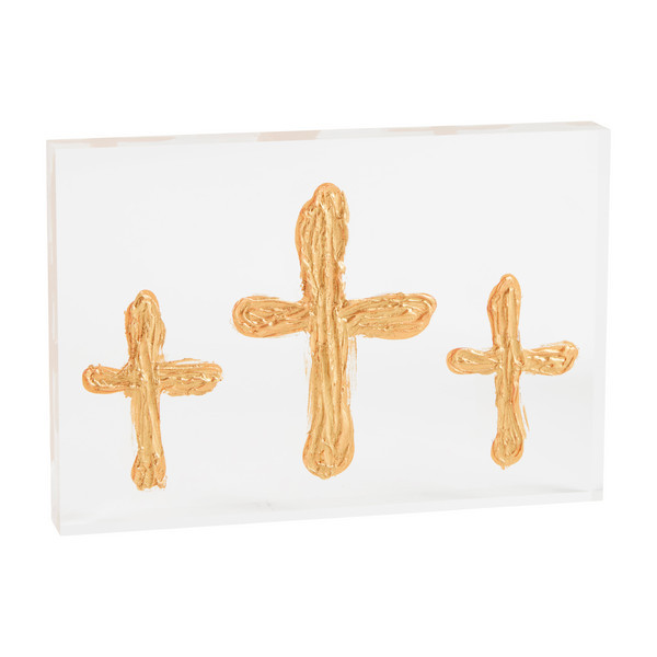 Mud Pie Triple Cross Acrylic Cross Plaque in Gold | Mud Pie