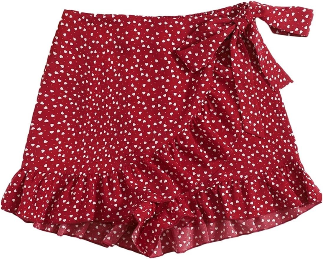 MakeMeChic Women's Boho Floral Print Elastic Waist Ruffle Wrap Tie Skorts Skirt Skorts Mint Green... | Amazon (US)