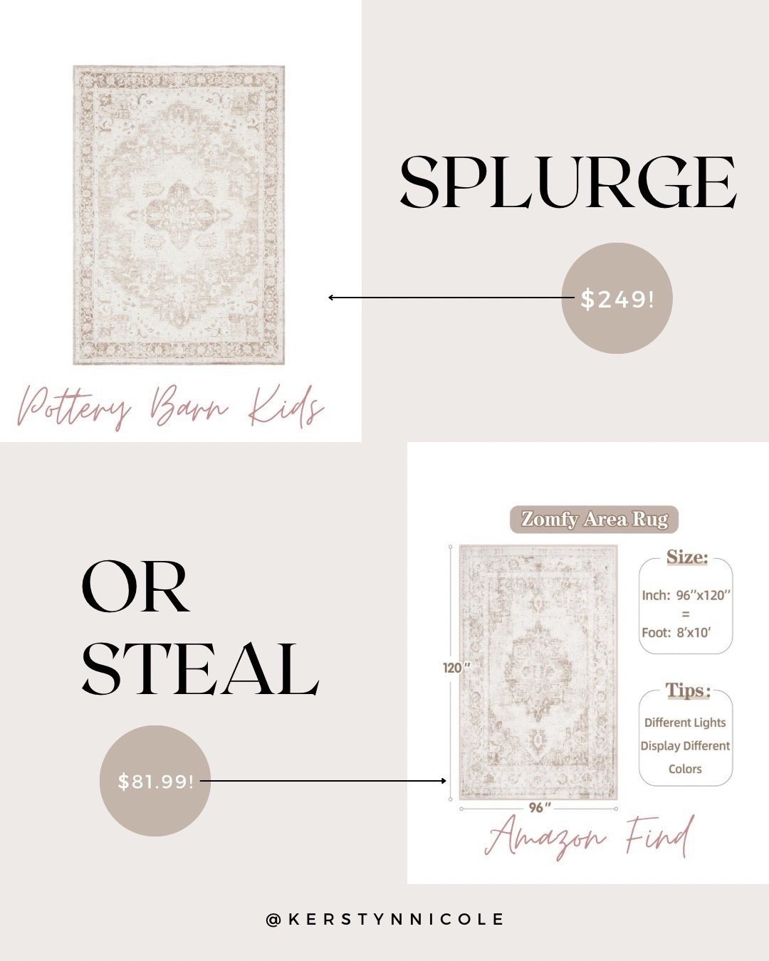 Can we say look for less?! ✨🛍️🛒 
I found the perfect neutral rug for babies nursery! I got the 8 x 10 and it was less than $100 such a steal! It looks just like the one I was originally going to get from Pottery Barn Kids but I just couldn’t pass up this price difference! 

The rugs are SO similar and comparable! 💓🪷 obviously I will give a little review once I get the Amazon rug in and we’ve decided if it’s not up to quality and up to our liking we’ll go ahead and splurge and get the pottery barn one! 🩷✨

Nursery decor, nursery rugs, beige rugs, affordable rugs 

Follow my LTK @kerstynnicolelemons on the @shop.LTK app to view this post and get my exclusive app-only content!

#liketkit #LTKHome #LTKKids #LTKBaby
@shop.ltk
https://liketk.it/5G0JC

#LTKFindsUnder100 #LTKHome #LTKBaby