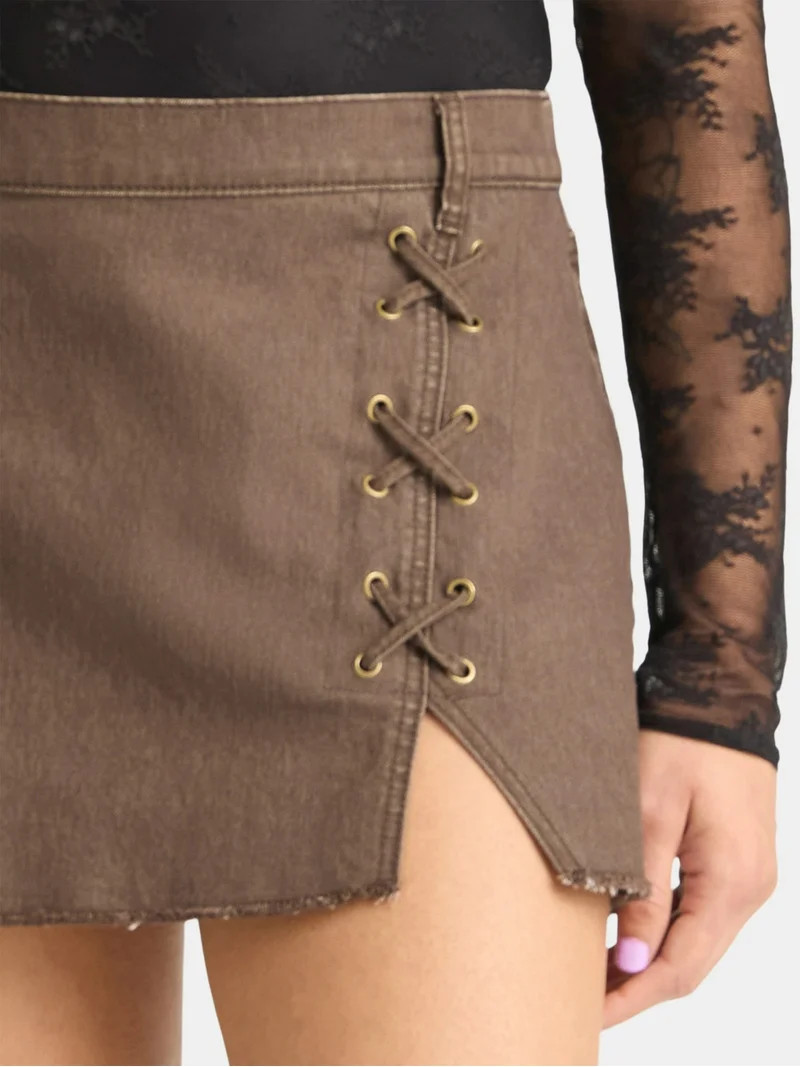 Madden NYC Women's Lace Up Denim Mini Skirt, Sizes XXS-XXL | Walmart (US)