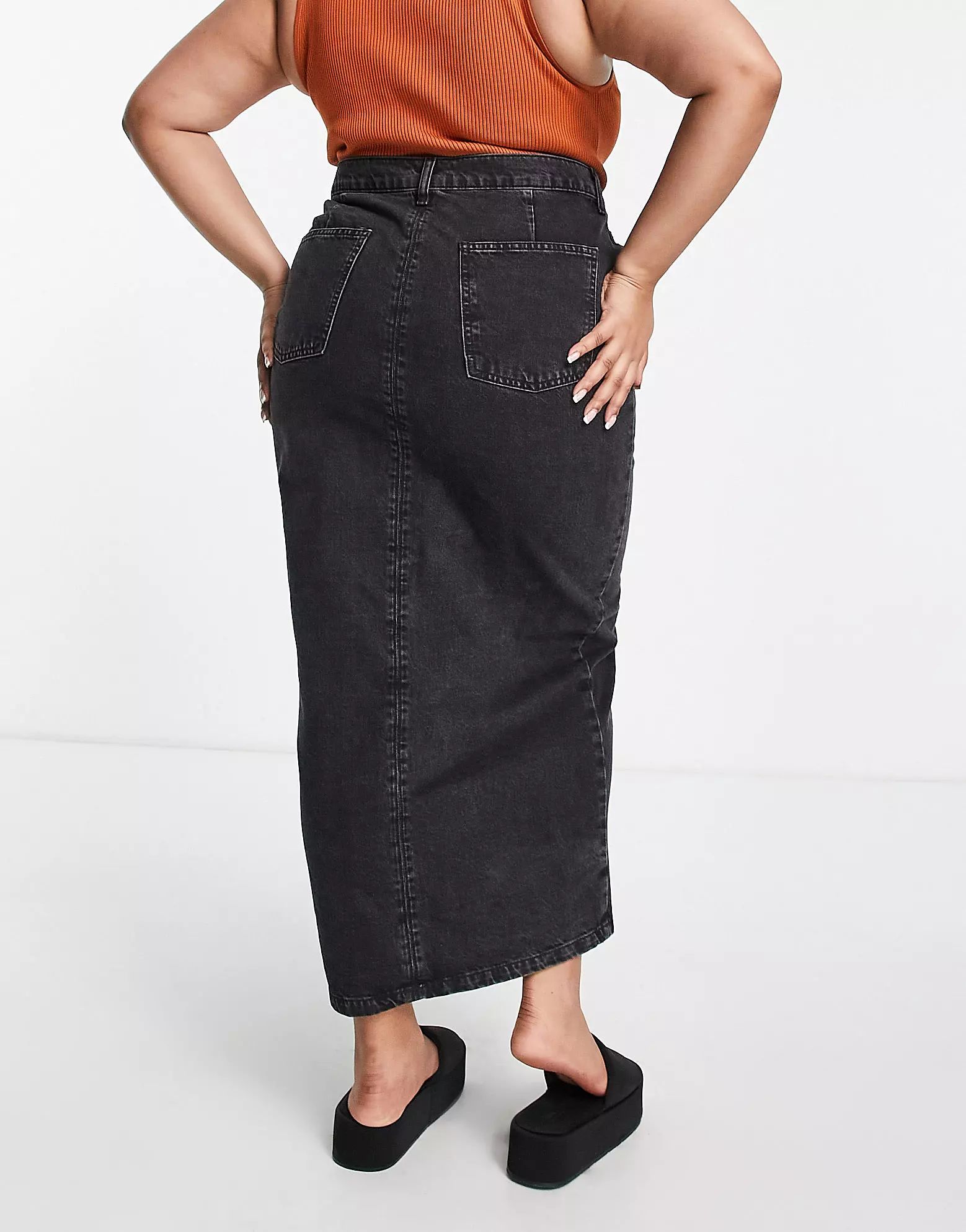ASOS DESIGN Curve organic denim 90s maxi skirt in washed black | ASOS (Global)