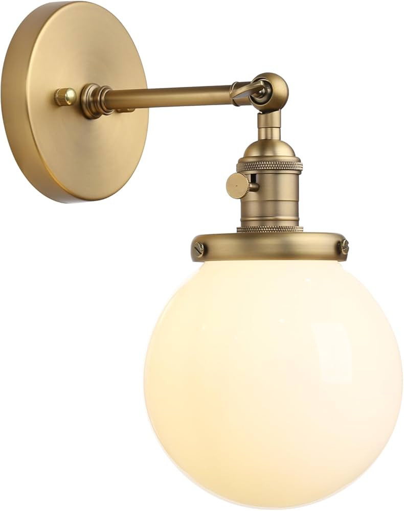 Pathson Modern Wall Sconce Lamp with Switch and Milk White Glass, Brass Finish Industrial Bathroo... | Amazon (US)