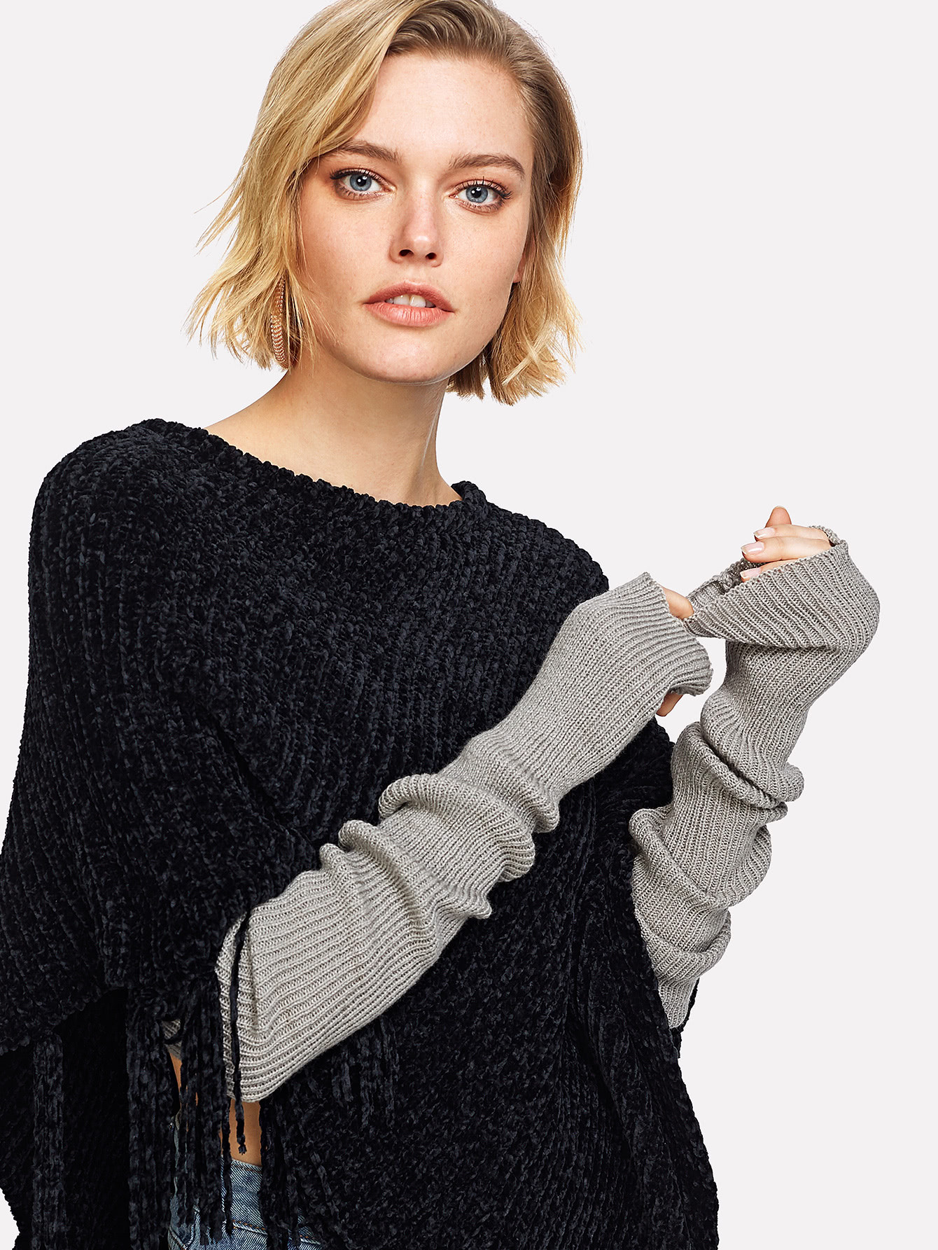 Elbow Length Knit Fingerless Gloves | SHEIN