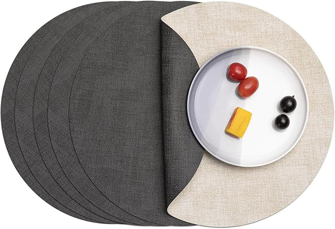 Myir JUN Round Placemats Dual Sided, Faux Leather Place Mats Set of 6 Indoor Placemats for Dining... | Amazon (US)