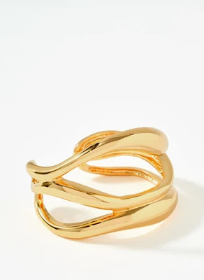 Gold Tone Sculpted Open Wave Bangle | Mint Velvet - UK
