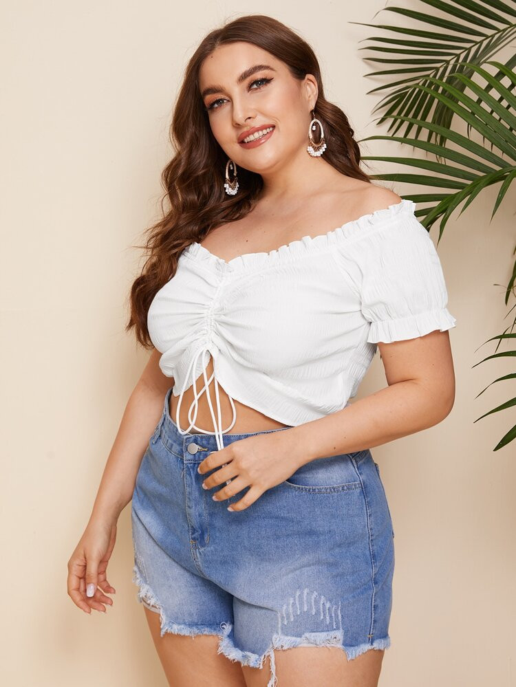 SHEIN Plus Ruched Off-the-Shoulder Crop Top | SHEIN