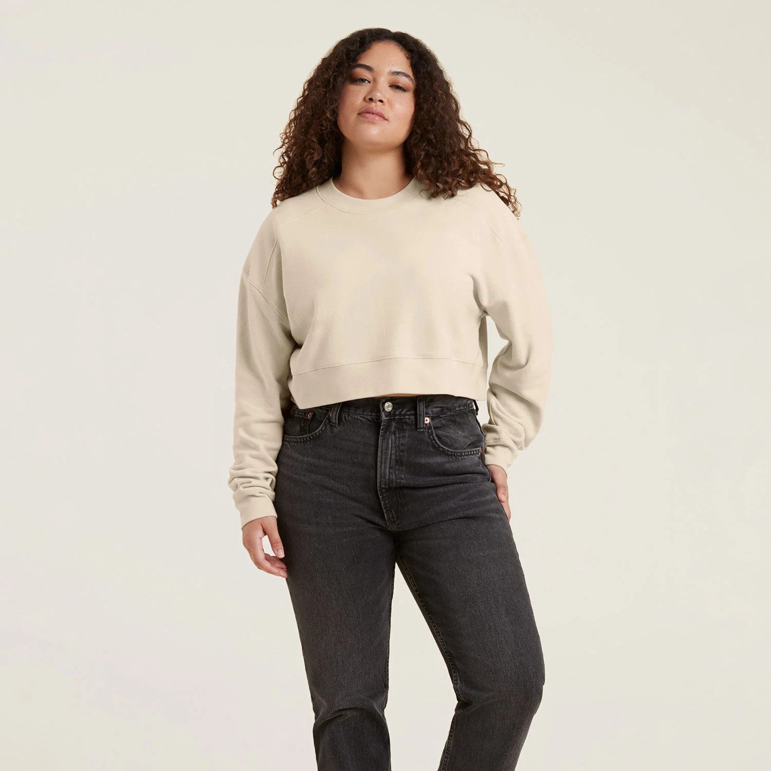 Cropped Crewneck Sweatshirt | Bone - nuuds | nuuds