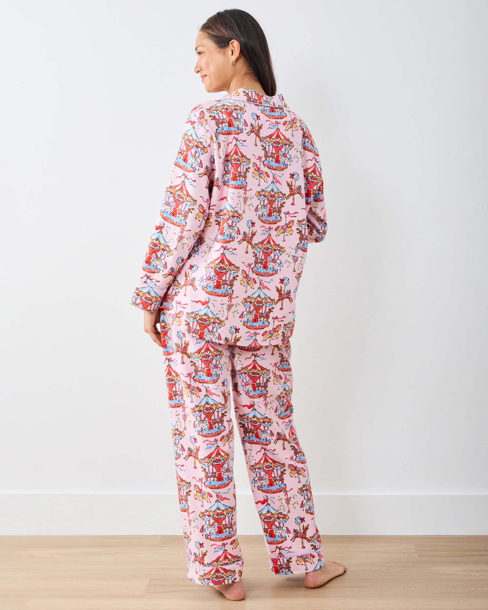 Christmas Carousel - Midweight Flannel Long PJ Set - Pink Garland | Printfresh