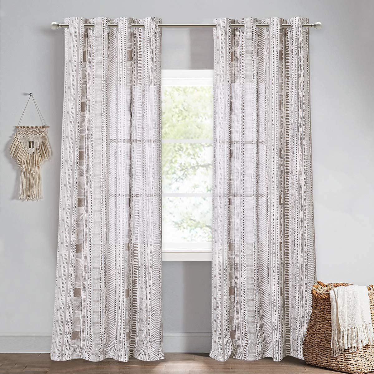 StangH Sheer Curtains for Sliding Door - 95 inches Long Linen Semi Sheer Boho Curtains Light Airy... | Amazon (US)