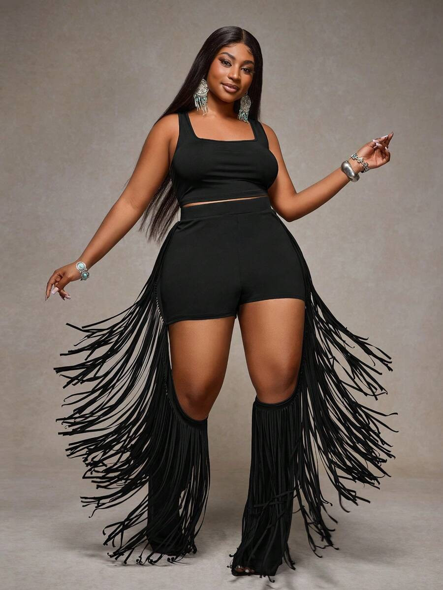 Slaydiva Spring/Summer New Arrival Streetwear & Music Festival Black Fitted Sleeveless Crop Top A... | SHEIN