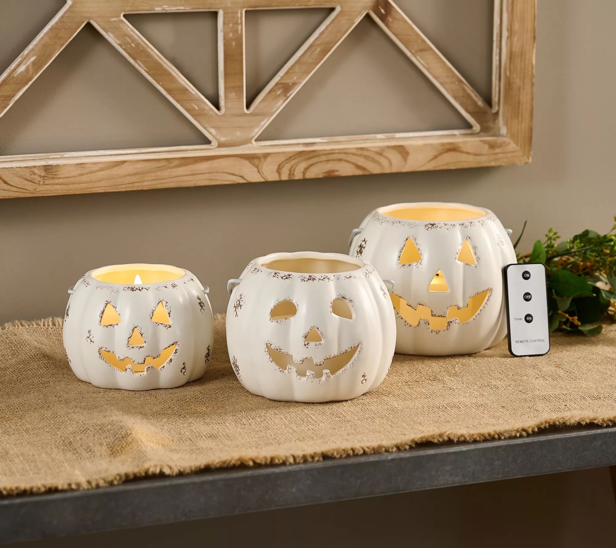 Cozy Cottage by Liz Marie Set of 3 White Jack-O-Lanterns - QVC.com | QVC